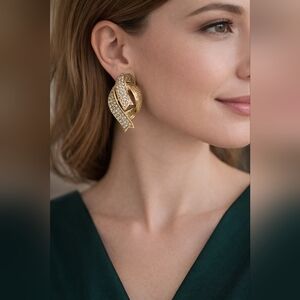 Yves Saint Laurent Rhinestone Gold Tone Earrings